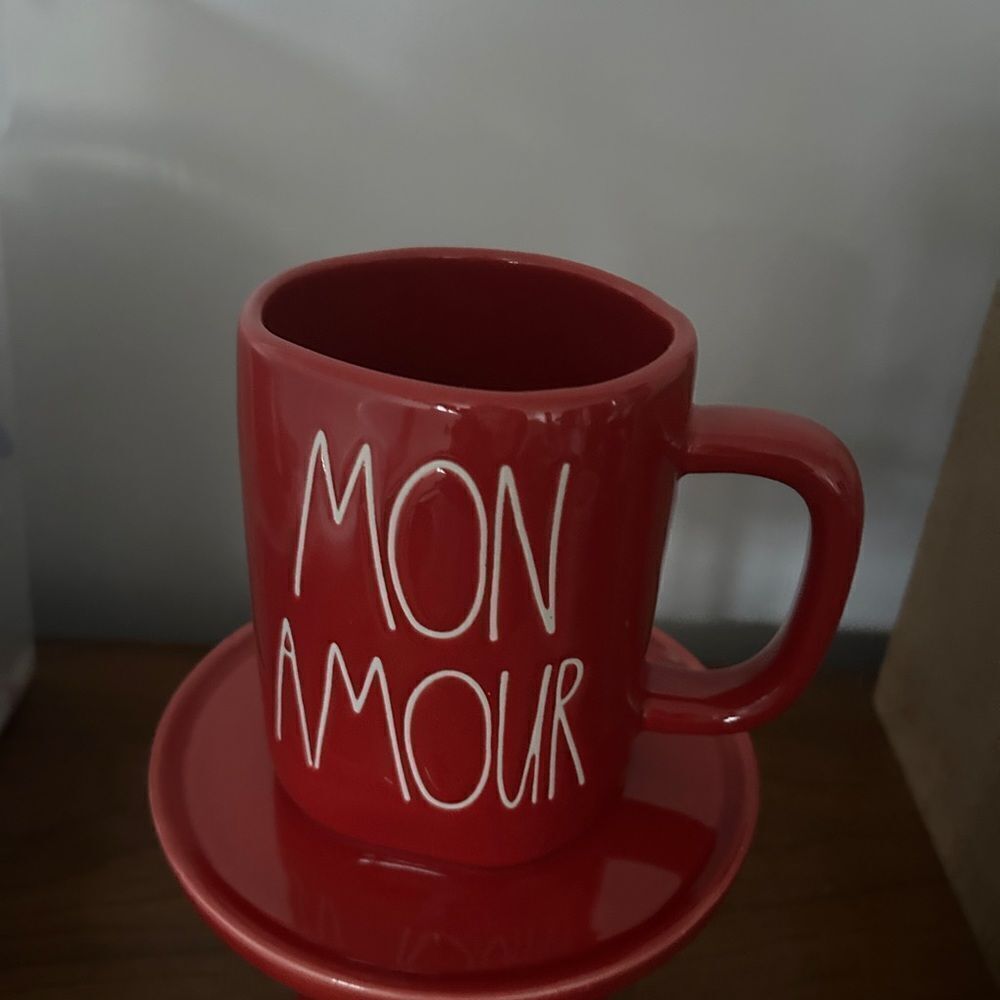 RAE DUNN Artisan Collection RED MON AMOUR Mug Magenta Ceramic Valentines